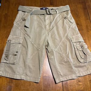 Vintage Y2K Phat Farm Khaki Cargo Shorts Mens Sz Actual 36” tagged 42 w Belt